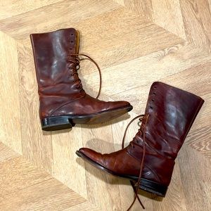 COLE HAAN COUNTRY BROWN LEATHER WOVEN WESTERN BOOTS SZ 8 B F4123